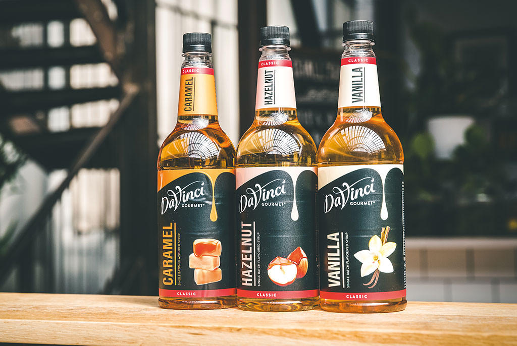 Three DaVinci Gourmet syrups for use in coffee, cocktails, soda and more