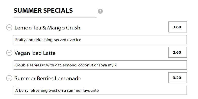Menu builder - specials