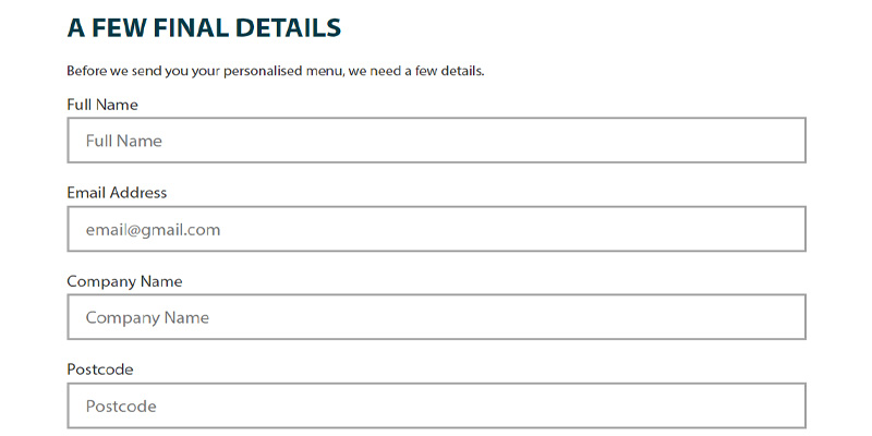 Menu builder - your details
